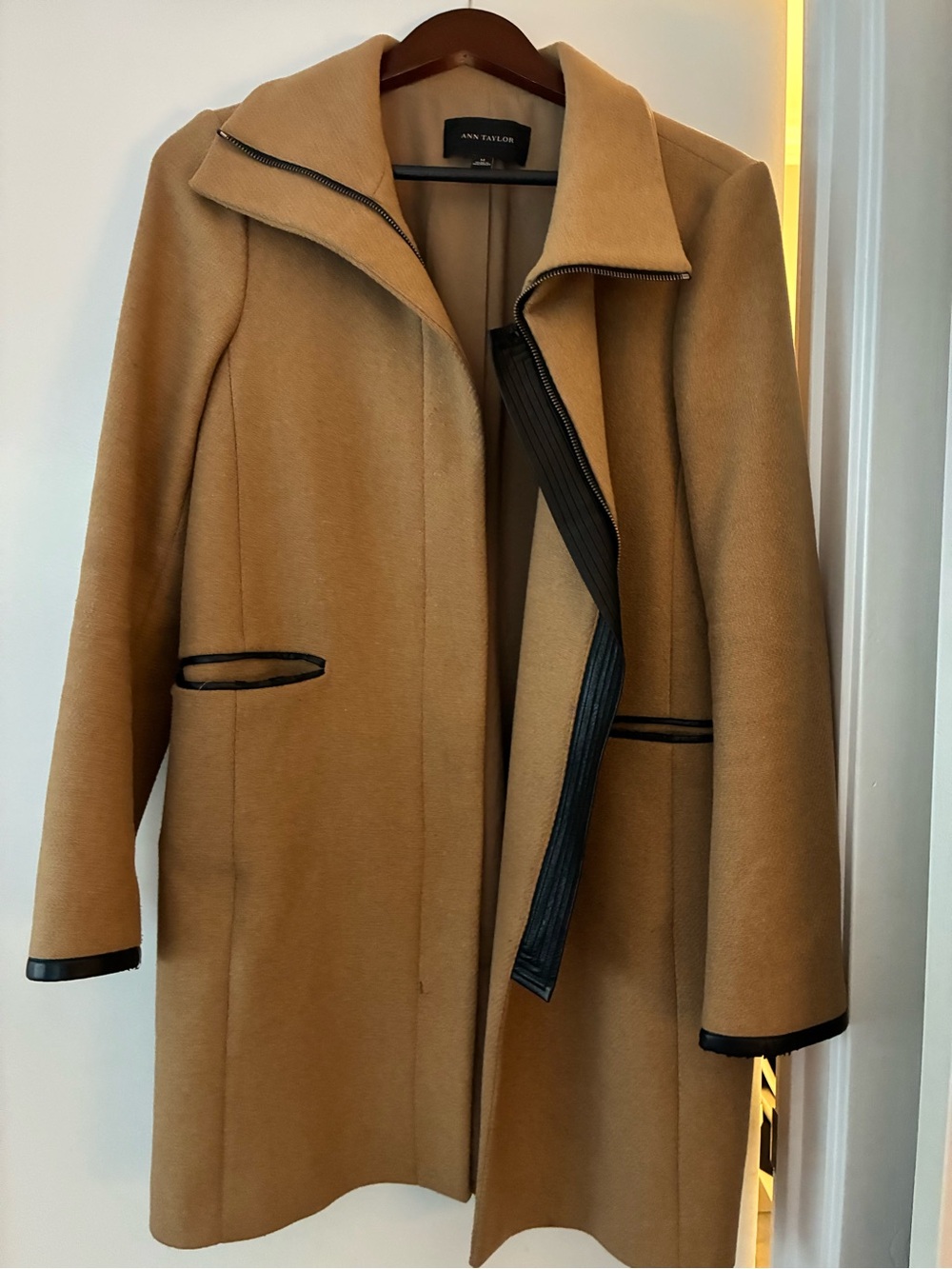 Ann Taylor Camel Trench Coat with Black Trim
